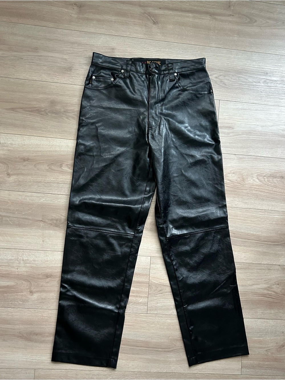Men's Straight Faux Leather Jeans in Black